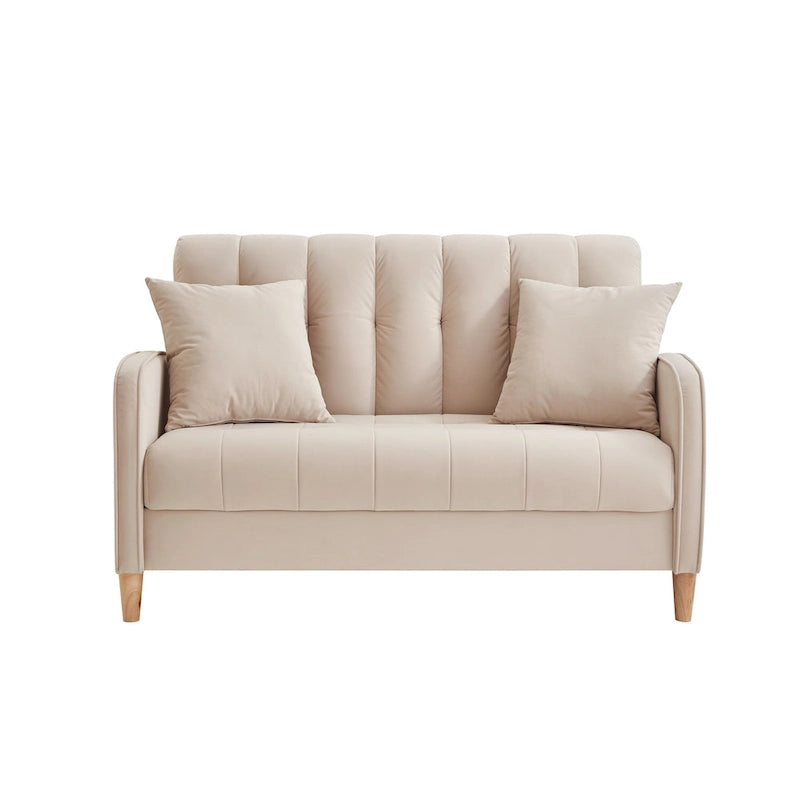 Modern Design Couch For Living Room Department Small Space Loveseat Smooth Velvet Upholstered Tufted Sofa Beige
