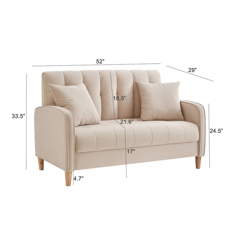 Modern Design Couch For Living Room Department Small Space Loveseat Smooth Velvet Upholstered Tufted Sofa Beige