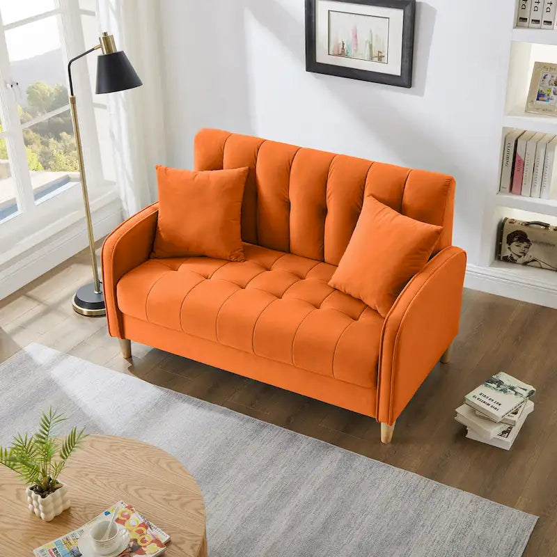 Modern Design Couch For Living Room Department Small Space Loveseat Smooth Velvet Upholstered Tufted Sofa Beige