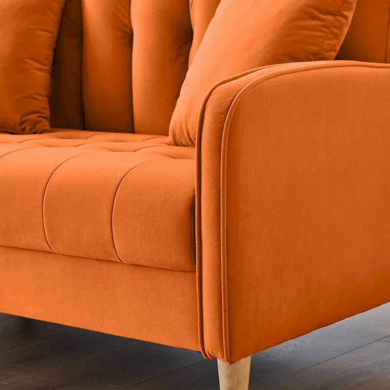 Modern Design Couch For Living Room Department Small Space Loveseat Smooth Velvet Upholstered Tufted Sofa Beige