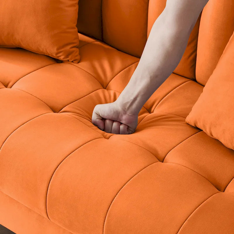 Modern Design Couch For Living Room Department Small Space Loveseat Smooth Velvet Upholstered Tufted Sofa Beige