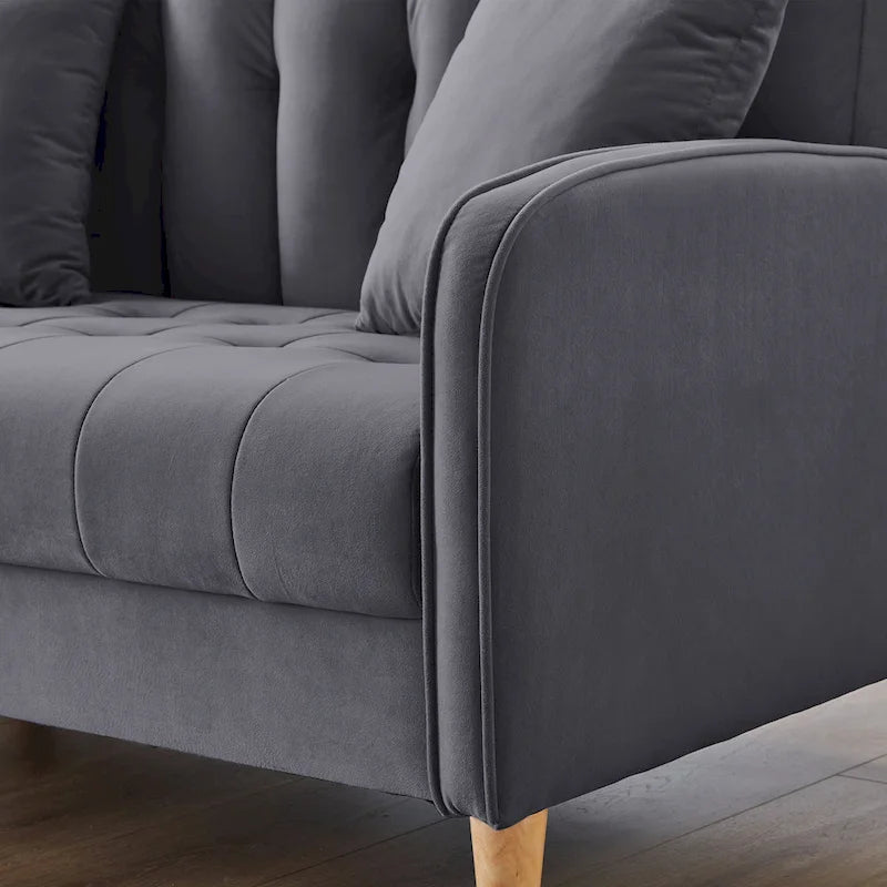 Modern Design Couch For Living Room Department Small Space Loveseat Smooth Velvet Upholstered Tufted Sofa Beige