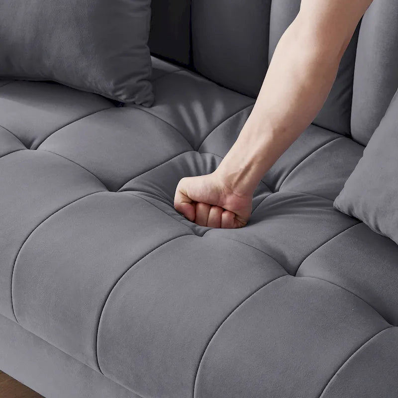 Modern Design Couch For Living Room Department Small Space Loveseat Smooth Velvet Upholstered Tufted Sofa Beige