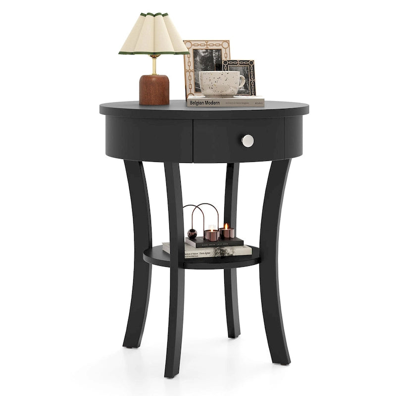Costway 2-tier Side End Sofa Table Round Nightstand for Bedroom Living