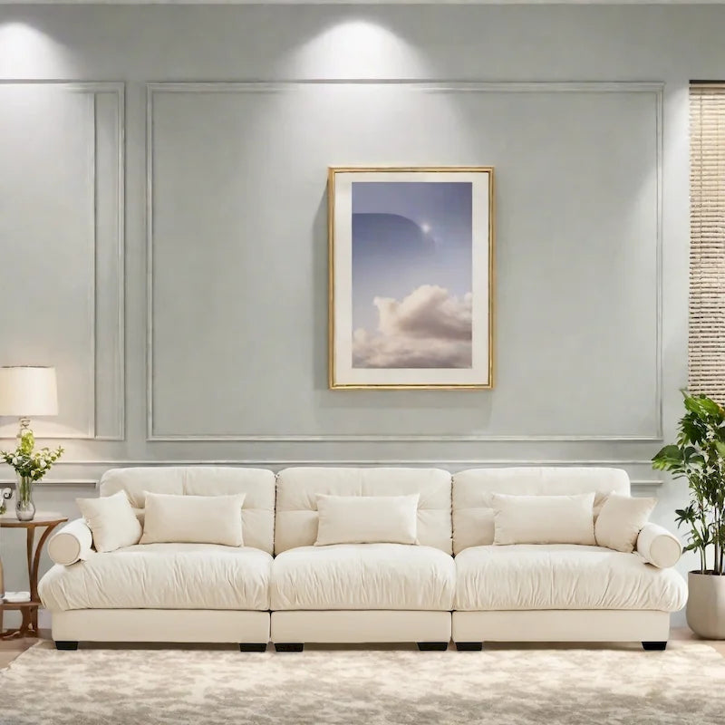 130 Velvet Modular 5-Seat Sofa with Cloud Cushion Sectional and Bolster Headrests