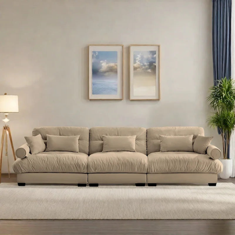 130 Velvet Modular 5-Seat Sofa with Cloud Cushion Sectional and Bolster Headrests