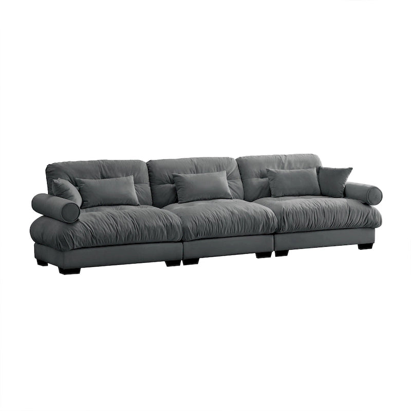130 Velvet Modular 5-Seat Sofa with Cloud Cushion Sectional and Bolster Headrests