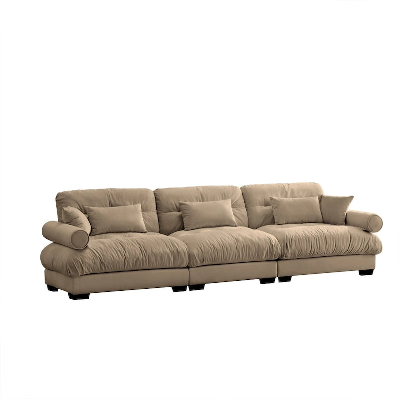 130 Velvet Modular 5-Seat Sofa with Cloud Cushion Sectional and Bolster Headrests