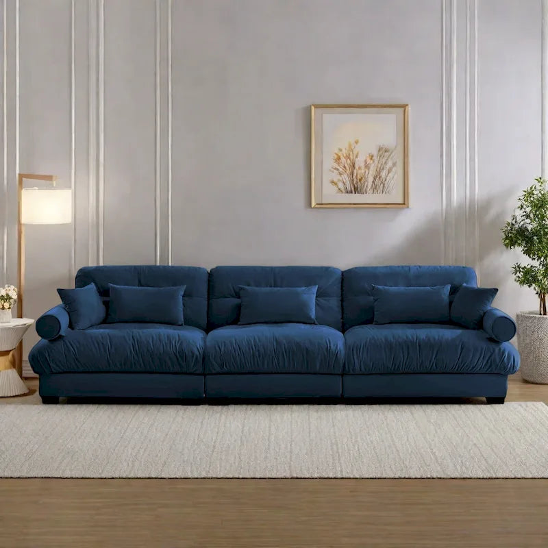 130 Velvet Modular 5-Seat Sofa with Cloud Cushion Sectional and Bolster Headrests