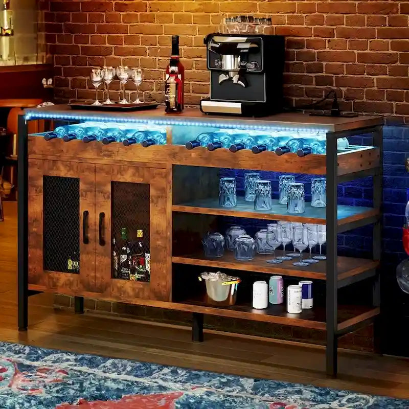 55 Coffee Wine Bar Cabinet Liquor Storage Display with LED Lights - 55 inches