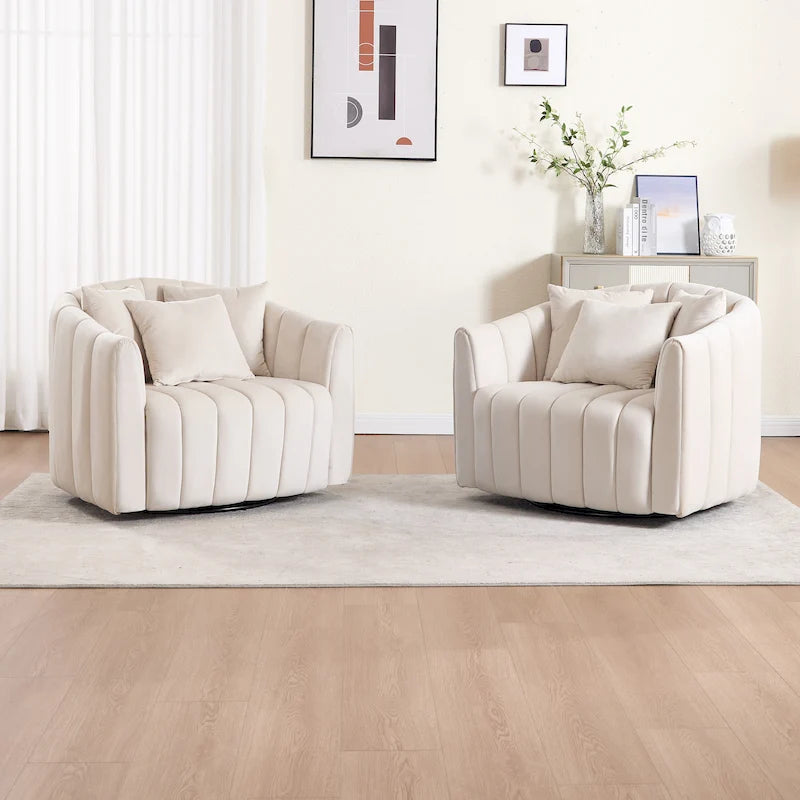 40.4W Upholstered Swivel Accent Chair Set of 2,Modern Swivel Single Sofa Chair with Pillows