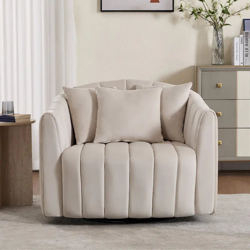 40.4W Upholstered Swivel Accent Chair Set of 2,Modern Swivel Single Sofa Chair with Pillows