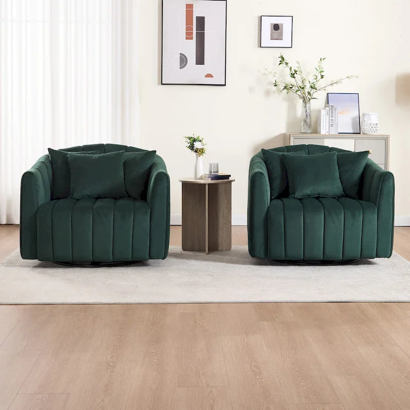 40.4W Upholstered Swivel Accent Chair Set of 2,Modern Swivel Single Sofa Chair with Pillows