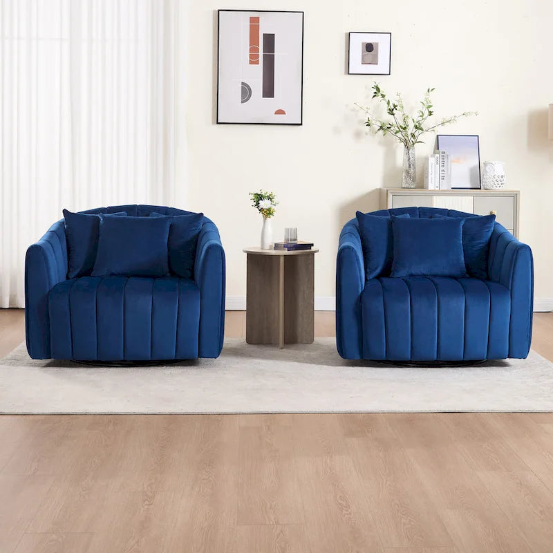 40.4W Upholstered Swivel Accent Chair Set of 2,Modern Swivel Single Sofa Chair with Pillows