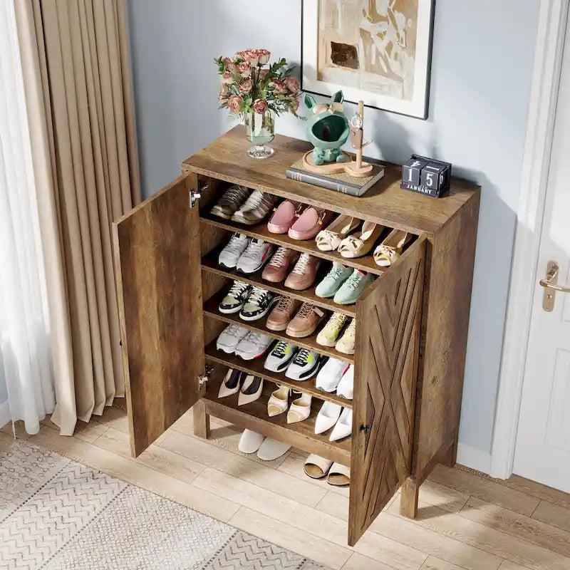 20 Pairs Adjustable Shoe Cabinet with Doors for Entryway