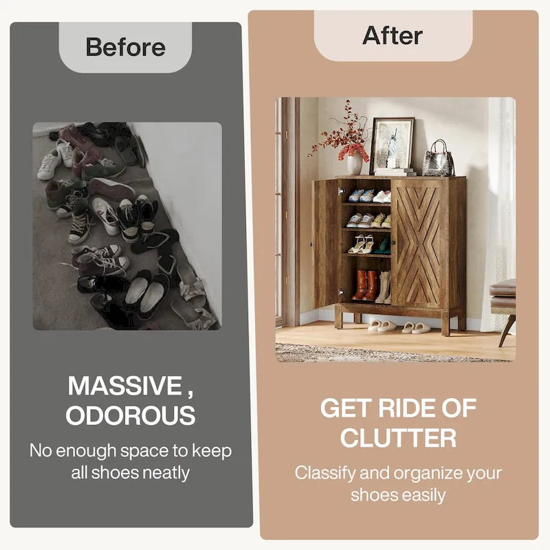 20 Pairs Adjustable Shoe Cabinet with Doors for Entryway