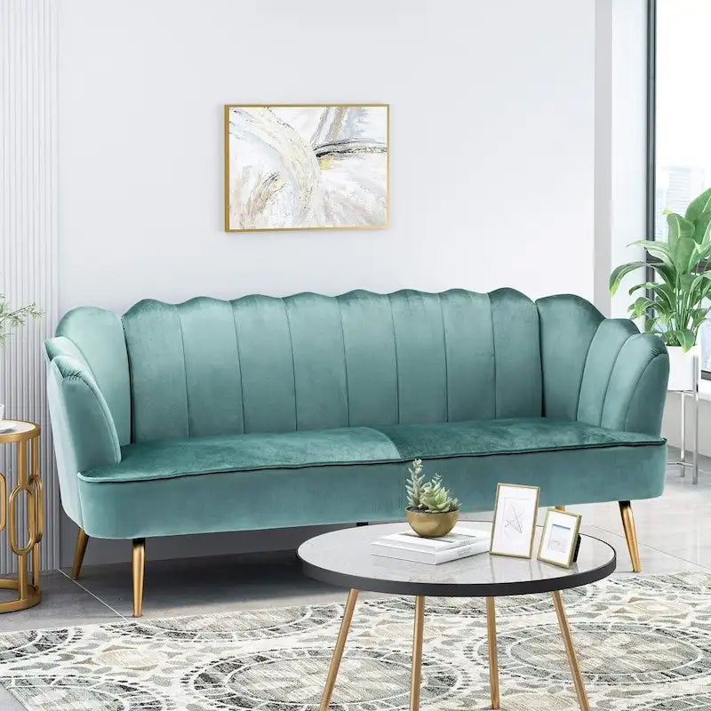 76.25 Velvet Channel Stitching 3-seater Sofa with Metal Legs for Living Room
