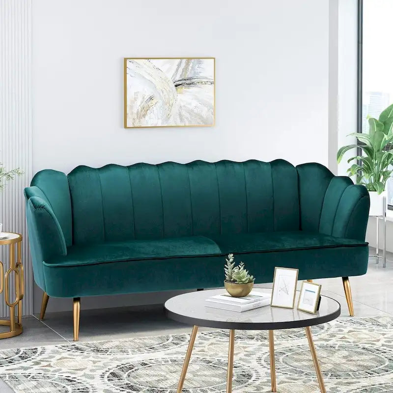 76.25 Velvet Channel Stitching 3-seater Sofa with Metal Legs for Living Room