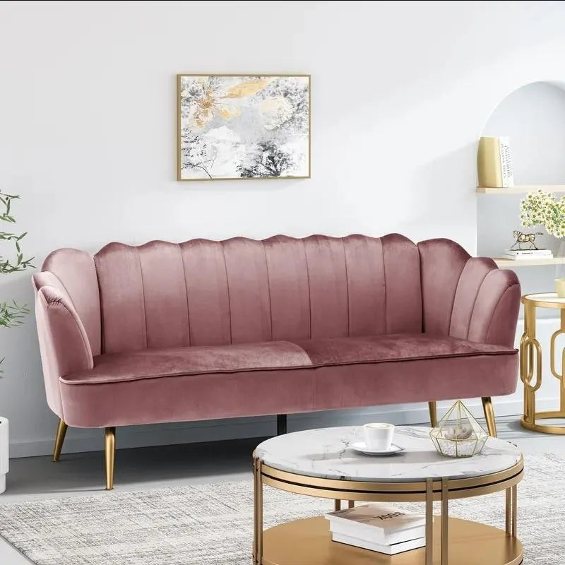 76.25 Velvet Channel Stitching 3-seater Sofa with Metal Legs for Living Room