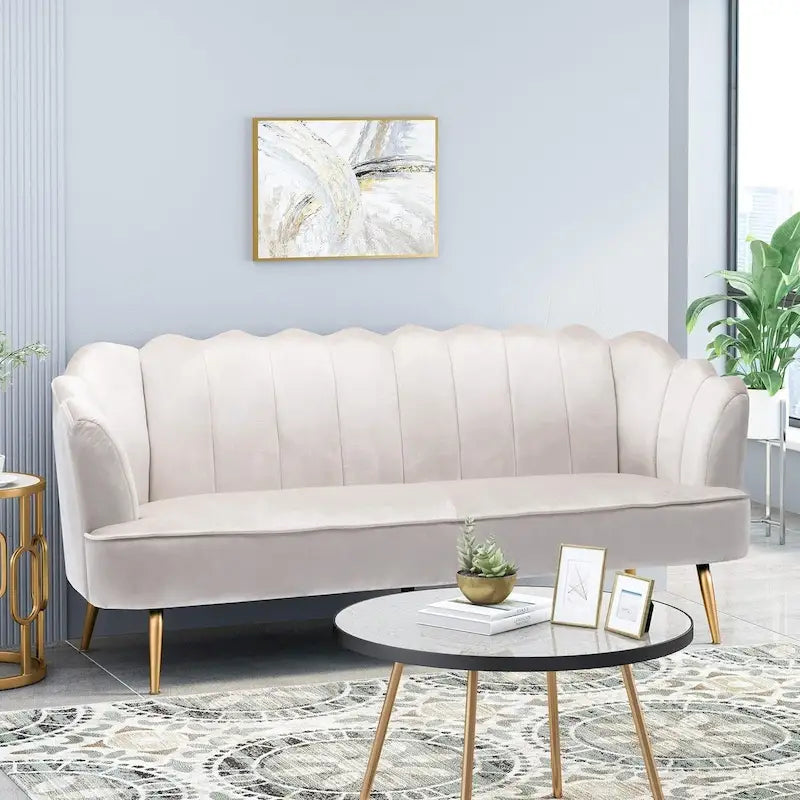 76.25 Velvet Channel Stitching 3-seater Sofa with Metal Legs for Living Room