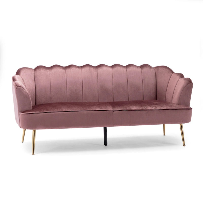 76.25 Velvet Channel Stitching 3-seater Sofa with Metal Legs for Living Room