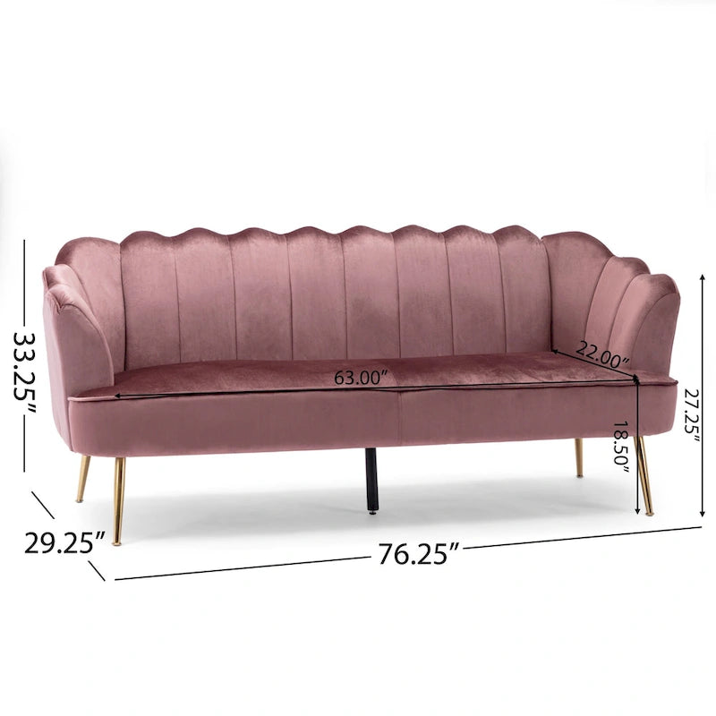 76.25 Velvet Channel Stitching 3-seater Sofa with Metal Legs for Living Room