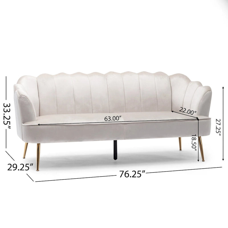 76.25 Velvet Channel Stitching 3-seater Sofa with Metal Legs for Living Room