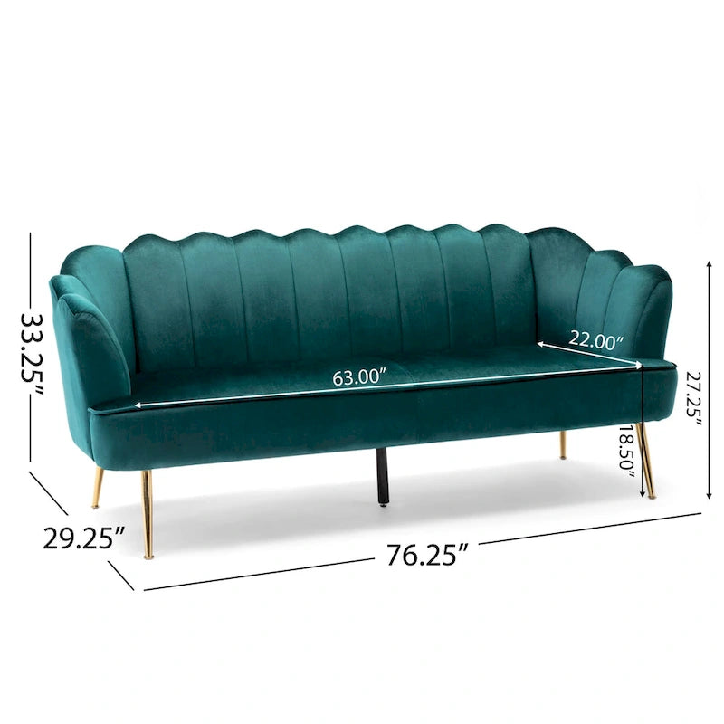 76.25 Velvet Channel Stitching 3-seater Sofa with Metal Legs for Living Room