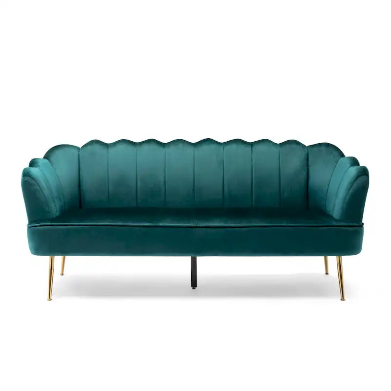 76.25 Velvet Channel Stitching 3-seater Sofa with Metal Legs for Living Room