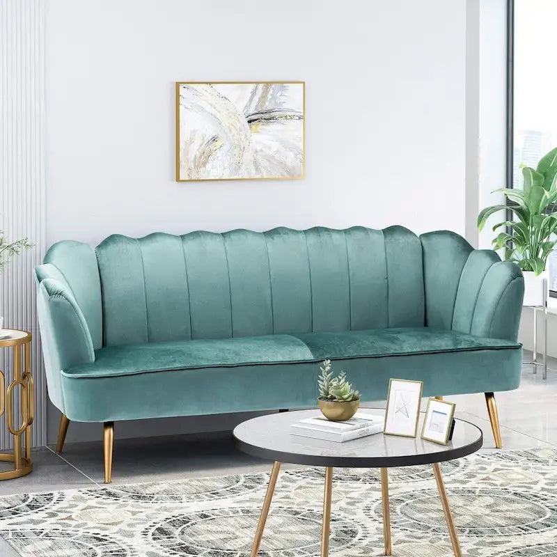 76.25 Velvet Channel Stitching 3-seater Sofa with Metal Legs for Living Room
