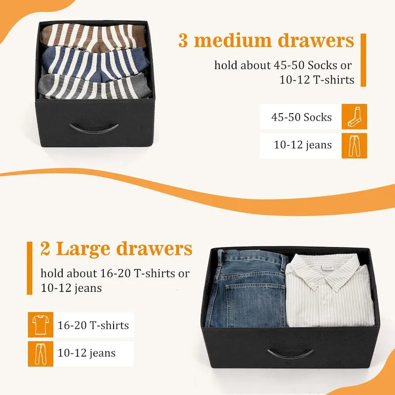 5-Drawer Horizontal Dresser with Metal Handle, Metal Frame and Wood Top for Bedroom