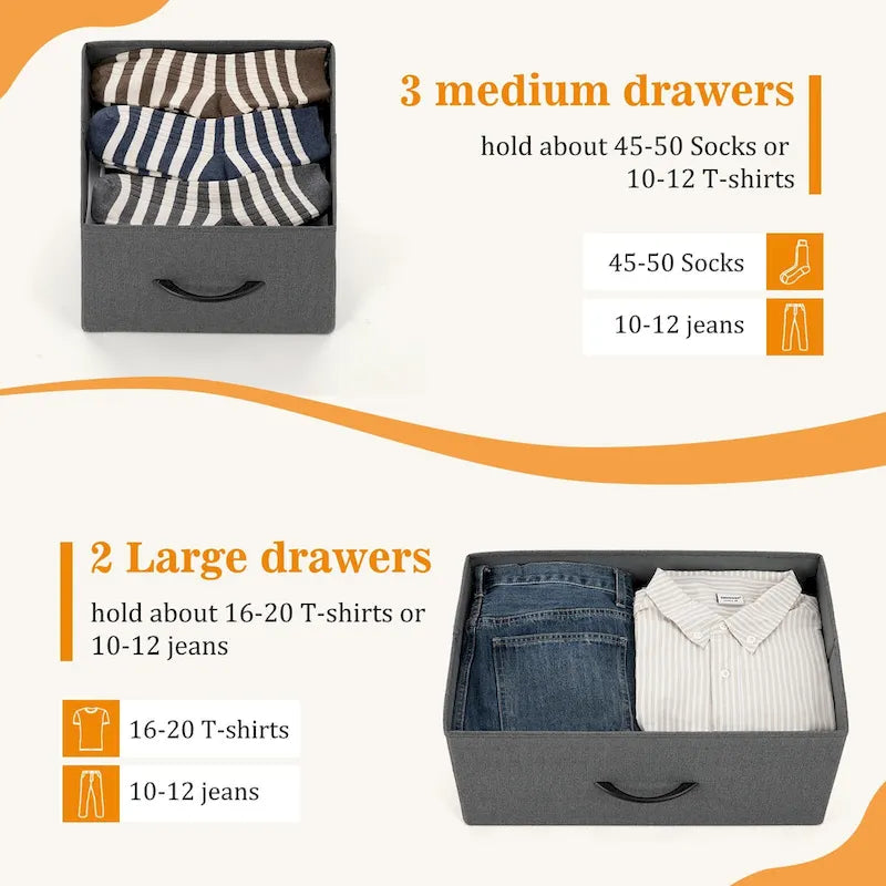 5-Drawer Horizontal Dresser with Metal Handle, Metal Frame and Wood Top for Bedroom