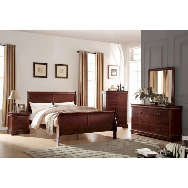 Cherry Twin Size Transitional Solid Wood Bed with Veneers & Brass Hardware