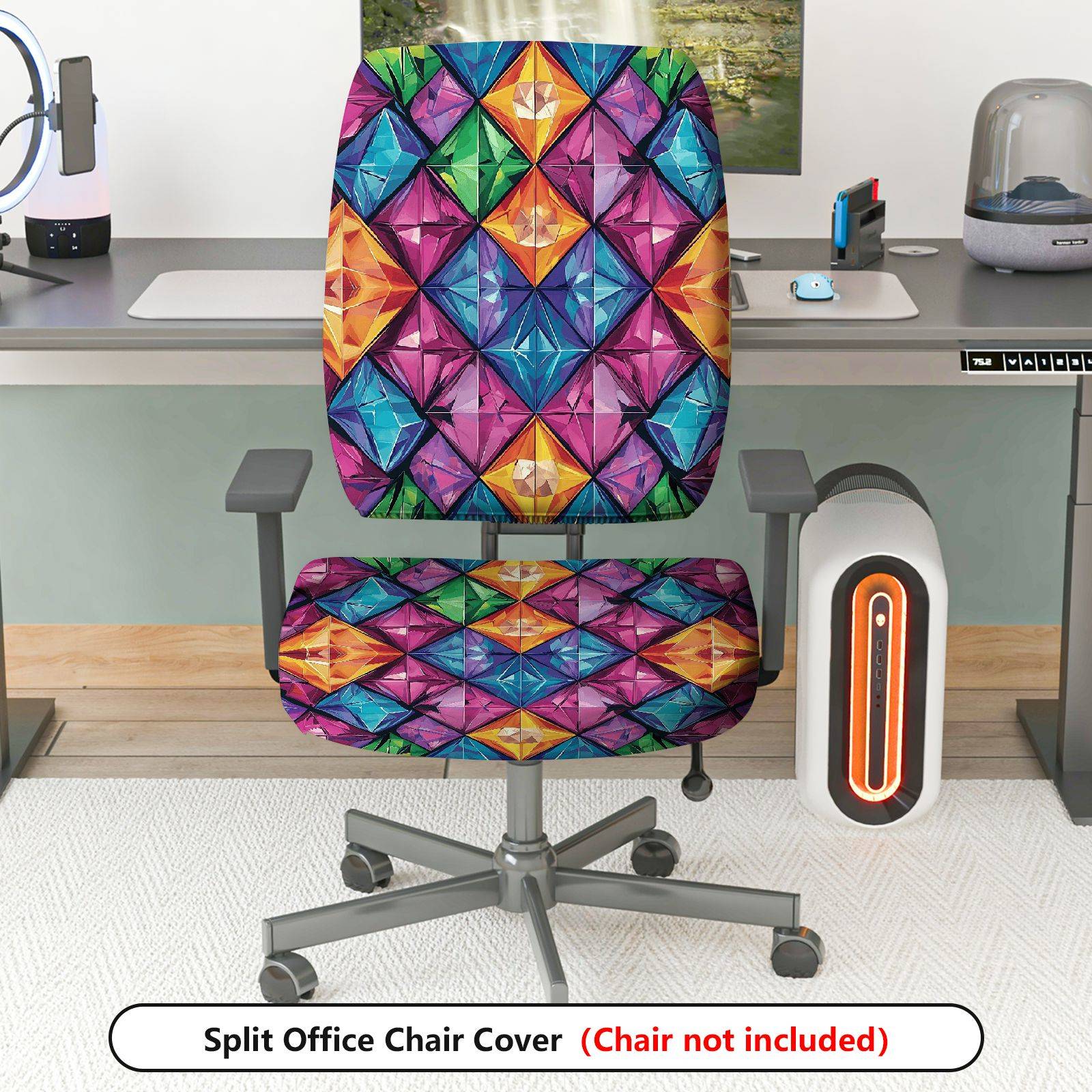 2-Piece Geometric Colorful Vibrant Modern Artistic  Computer Chair Cover Set, Seat and Backrest