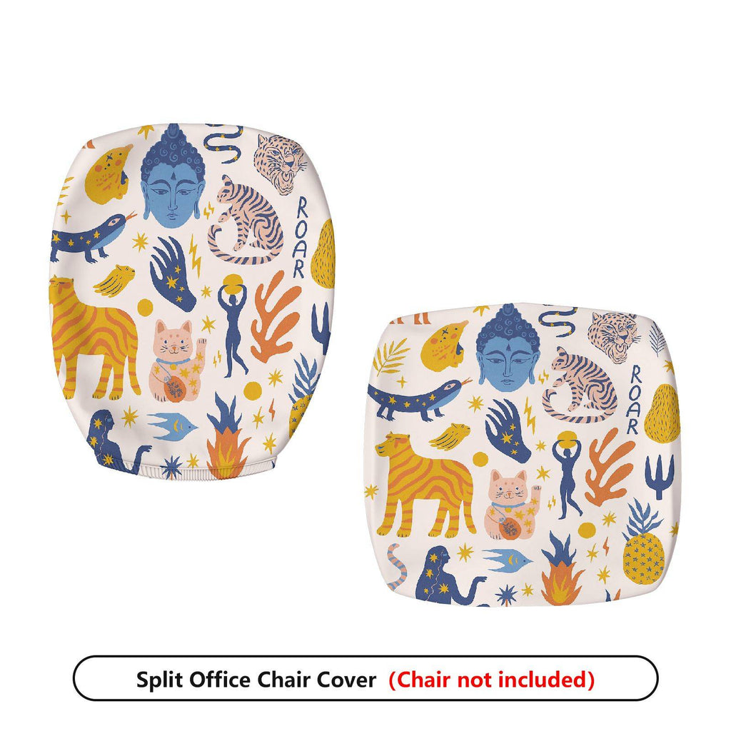 2-Piece Animal Jungle Wildlife Decorative  Computer Chair Cover Set, Seat and Backrest