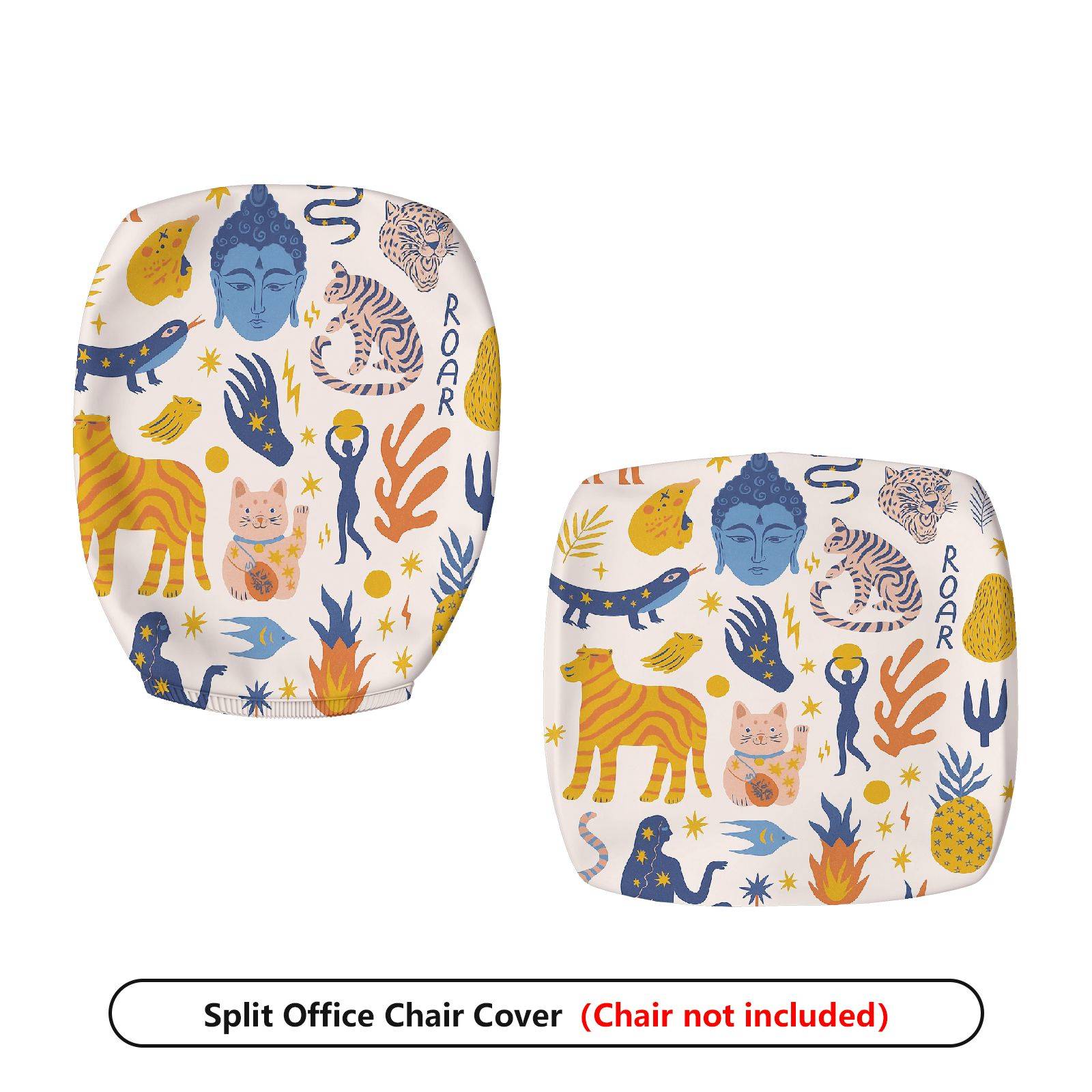 2-Piece Animal Jungle Wildlife Decorative  Computer Chair Cover Set, Seat and Backrest