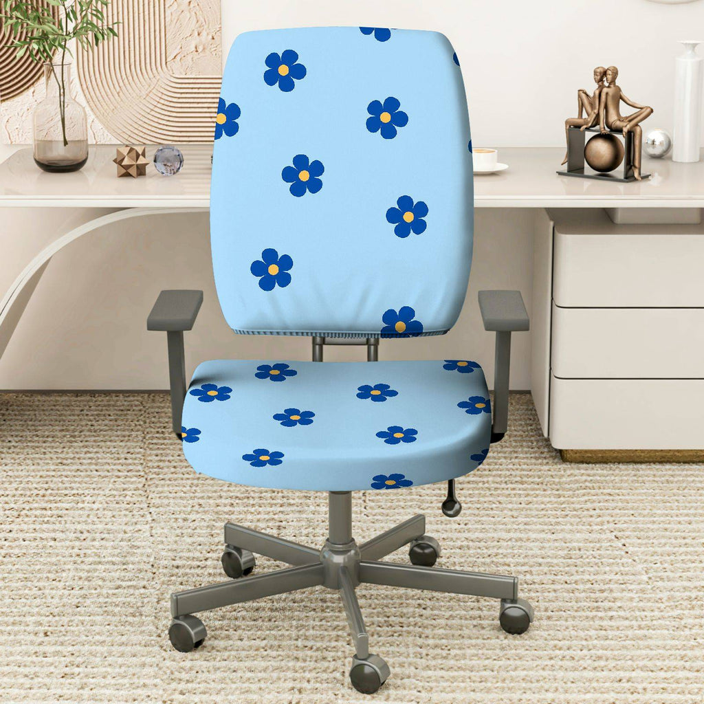 2-Piece Blue Flower Pattern Decorative  Computer Chair Cover Set, Seat and Backrest