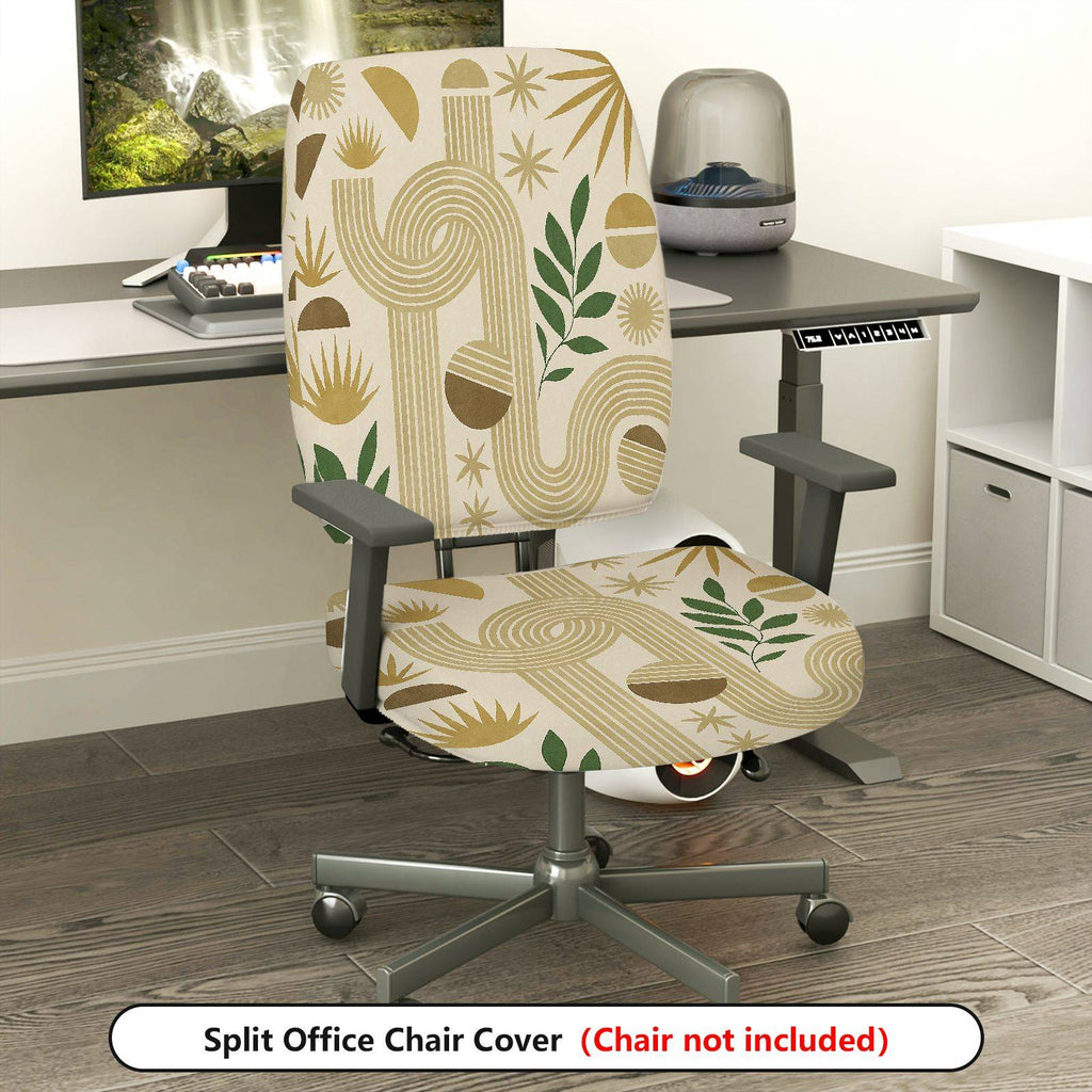 2-Piece Geometric Botanical Abstract Neutral Modern  Computer Chair Cover Set, Seat and Backrest