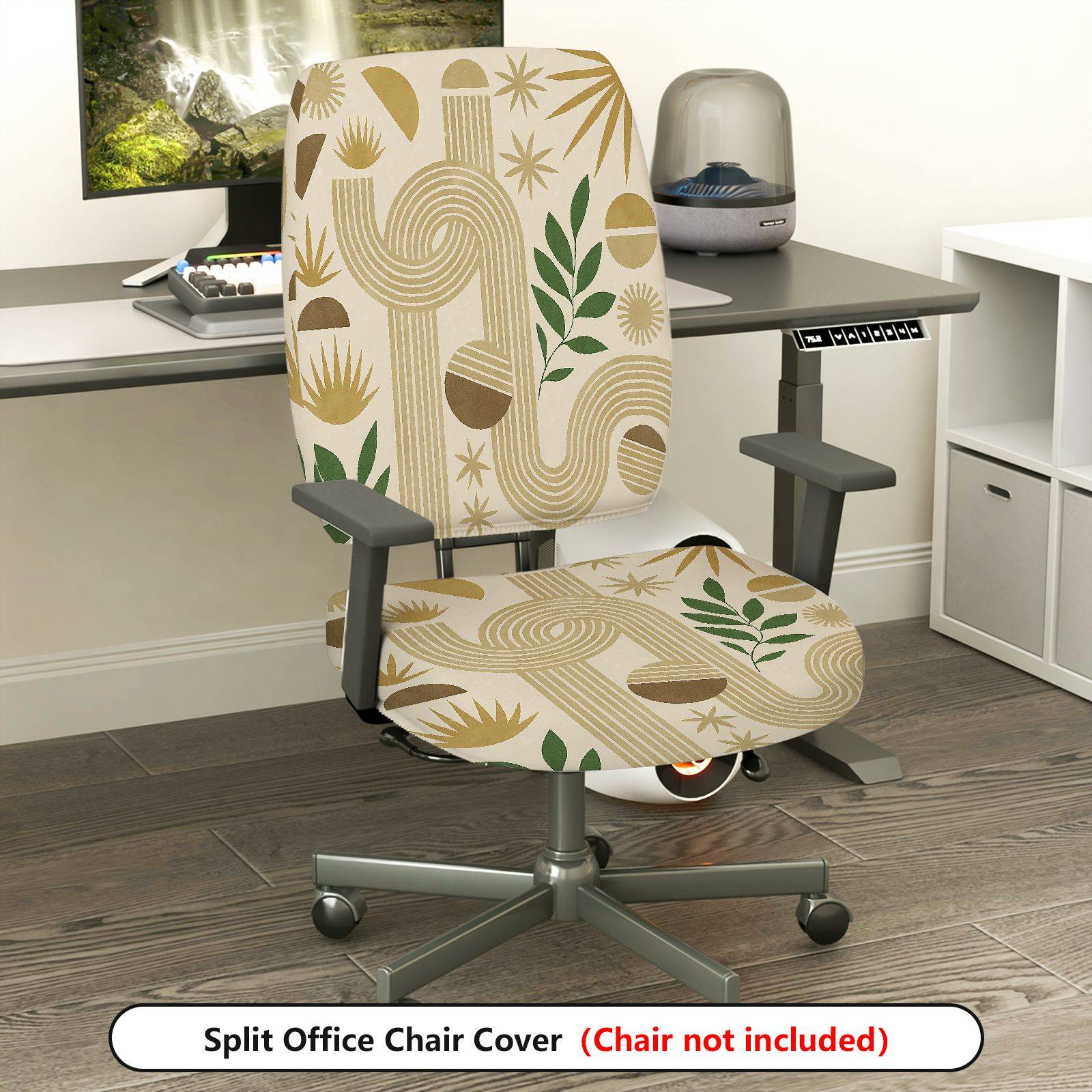 2-Piece Geometric Botanical Abstract Neutral Modern  Computer Chair Cover Set, Seat and Backrest