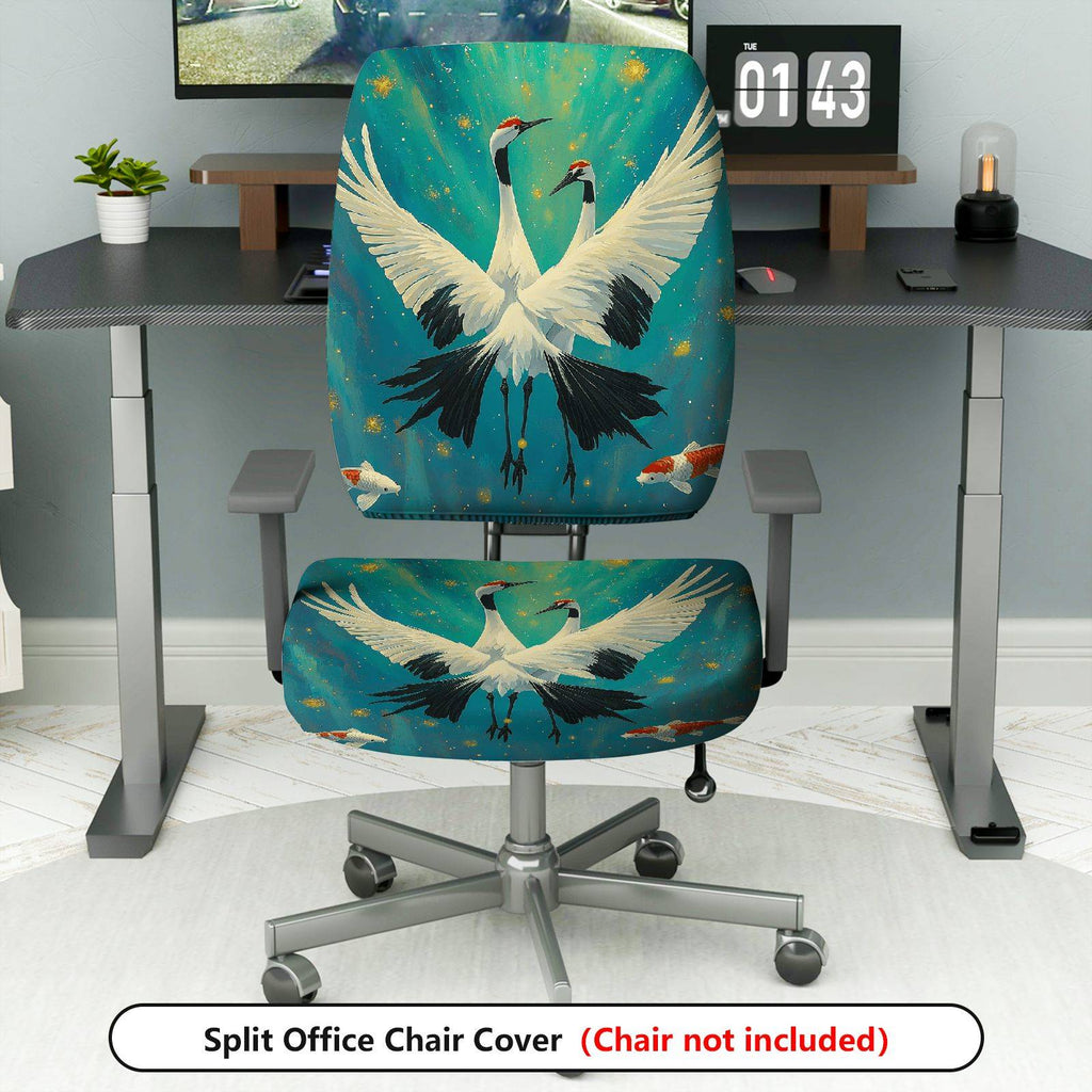 2-Piece Artistic Crane Fish Aqua Gradient Holiday  Computer Chair Cover Set, Seat and Backrest