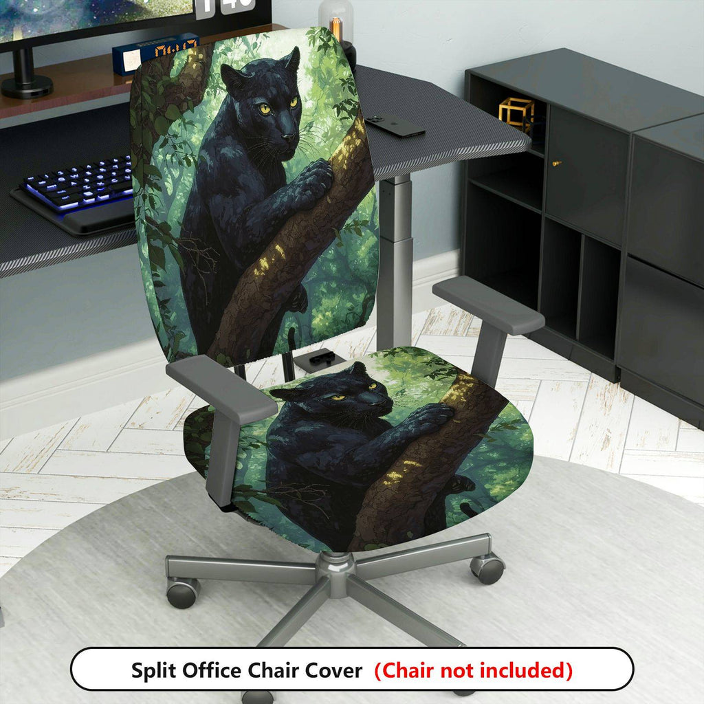 2-Piece Jungle Panther Animal Nature Wildlife Art  Computer Chair Cover Set, Seat and Backrest