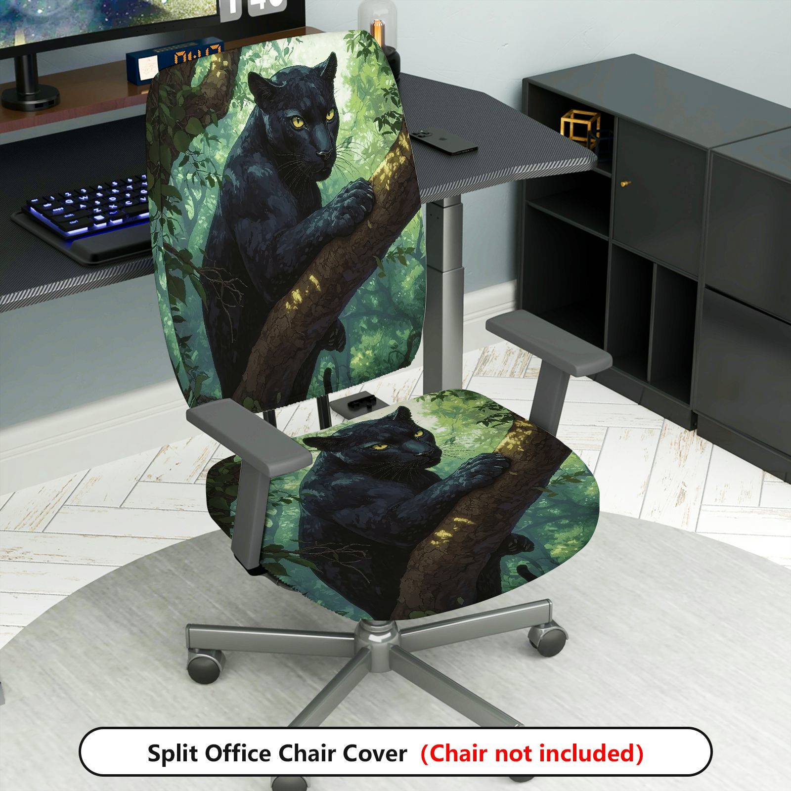 2-Piece Jungle Panther Animal Nature Wildlife Art  Computer Chair Cover Set, Seat and Backrest