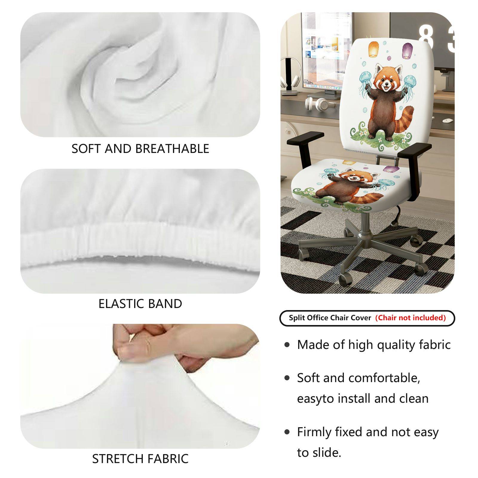 2-Piece Animal Red Panda Jellyfish Lantern  Computer Chair Cover Set, Seat and Backrest