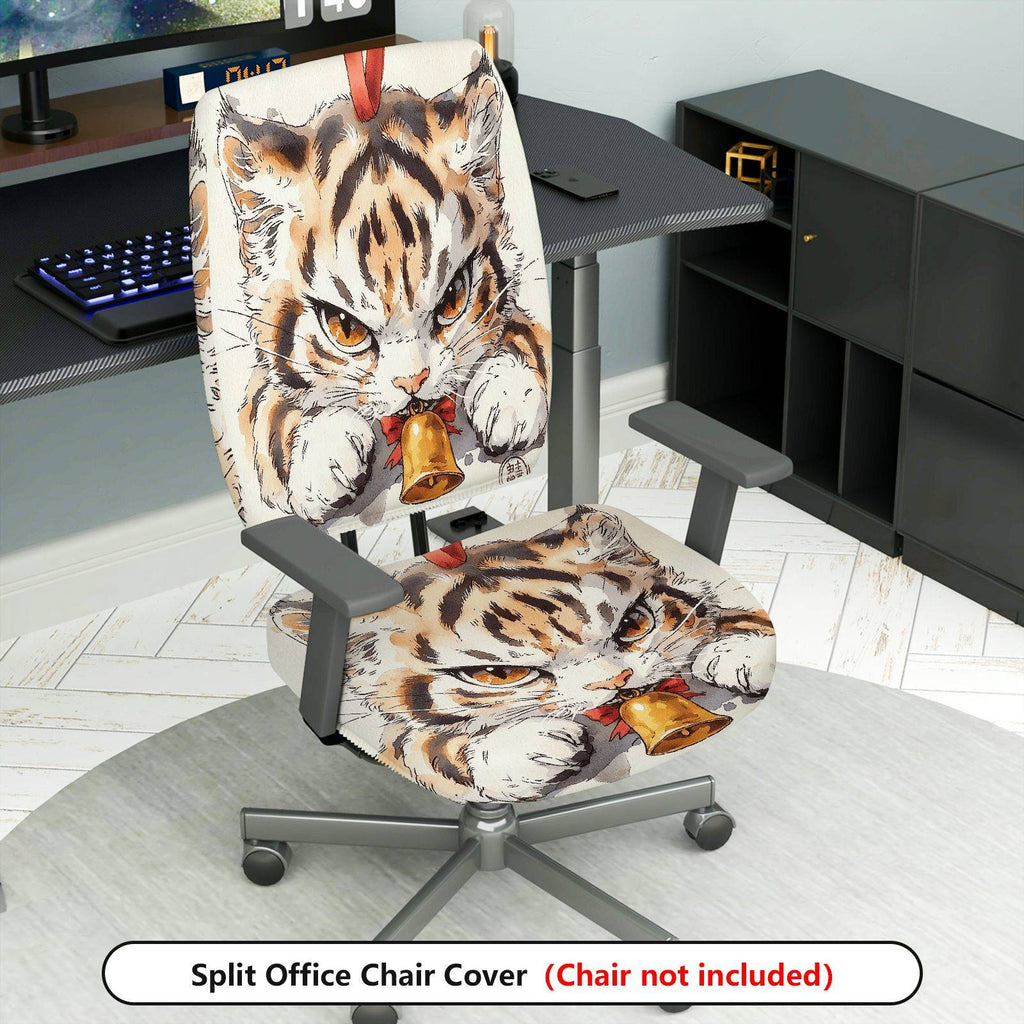 2-Piece Animal Cat Bell Drawn Pattern  Computer Chair Cover Set, Seat and Backrest