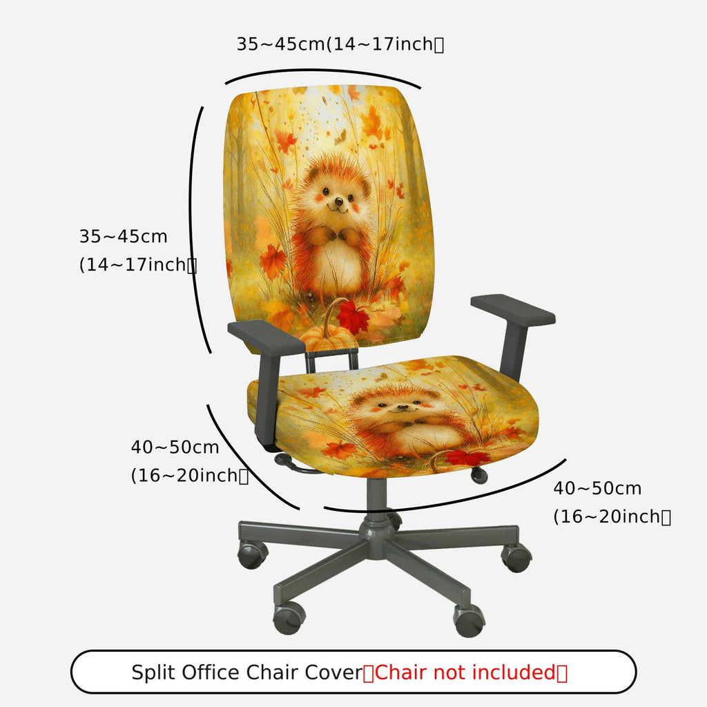 2-Piece Autumn Hedgehog Cute Animal Fall Leaves  Computer Chair Cover Set, Seat and Backrest