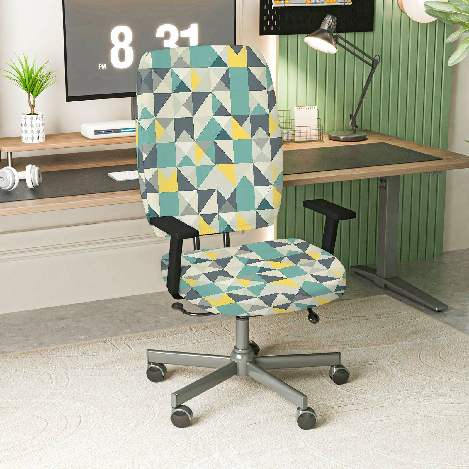 2-Piece Geometric Pattern Colorful Stylish Modern Trendy  Computer Chair Cover Set, Seat and Backrest