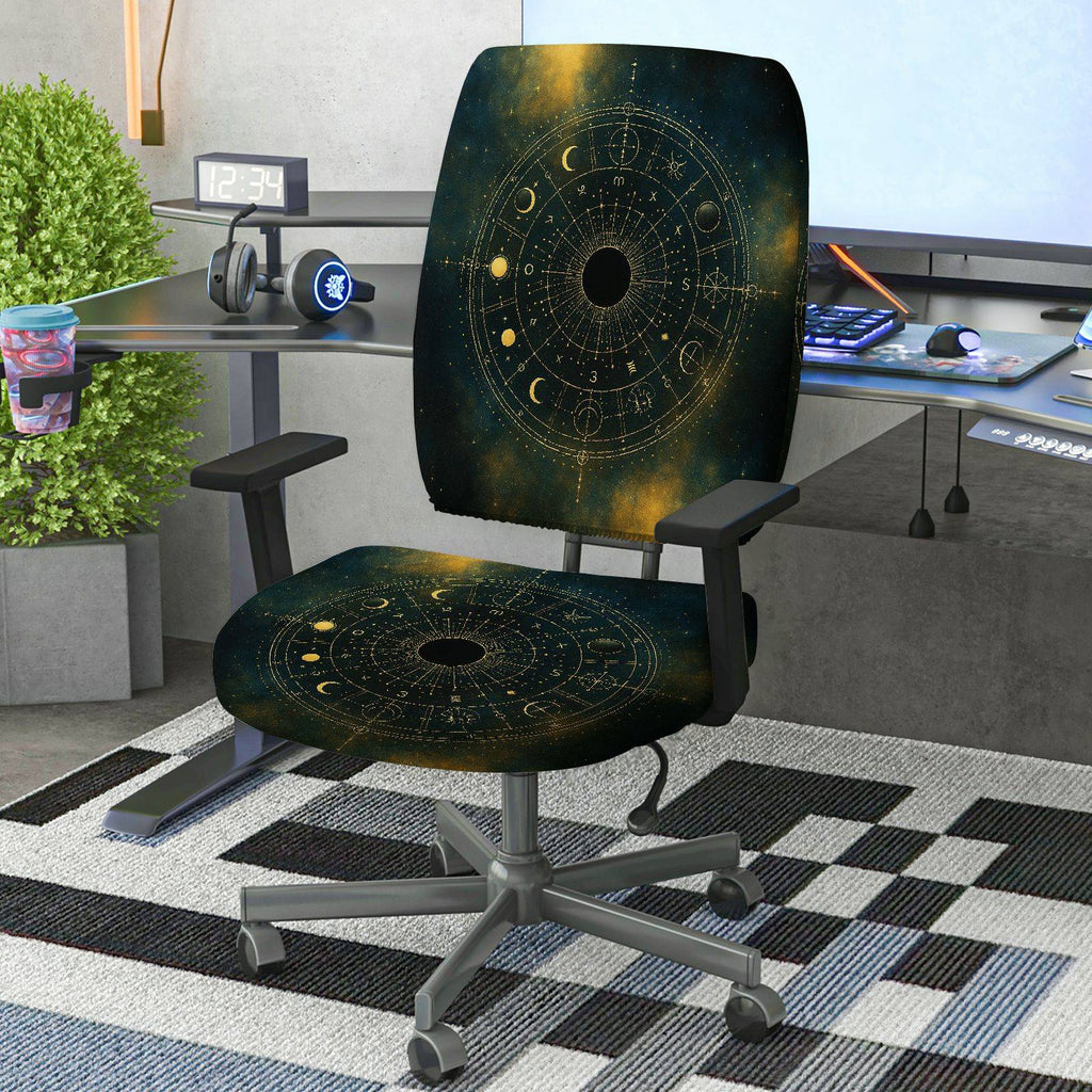 2-Piece Astrology Zodiac Celestial Moon Galaxy  Computer Chair Cover Set, Seat and Backrest