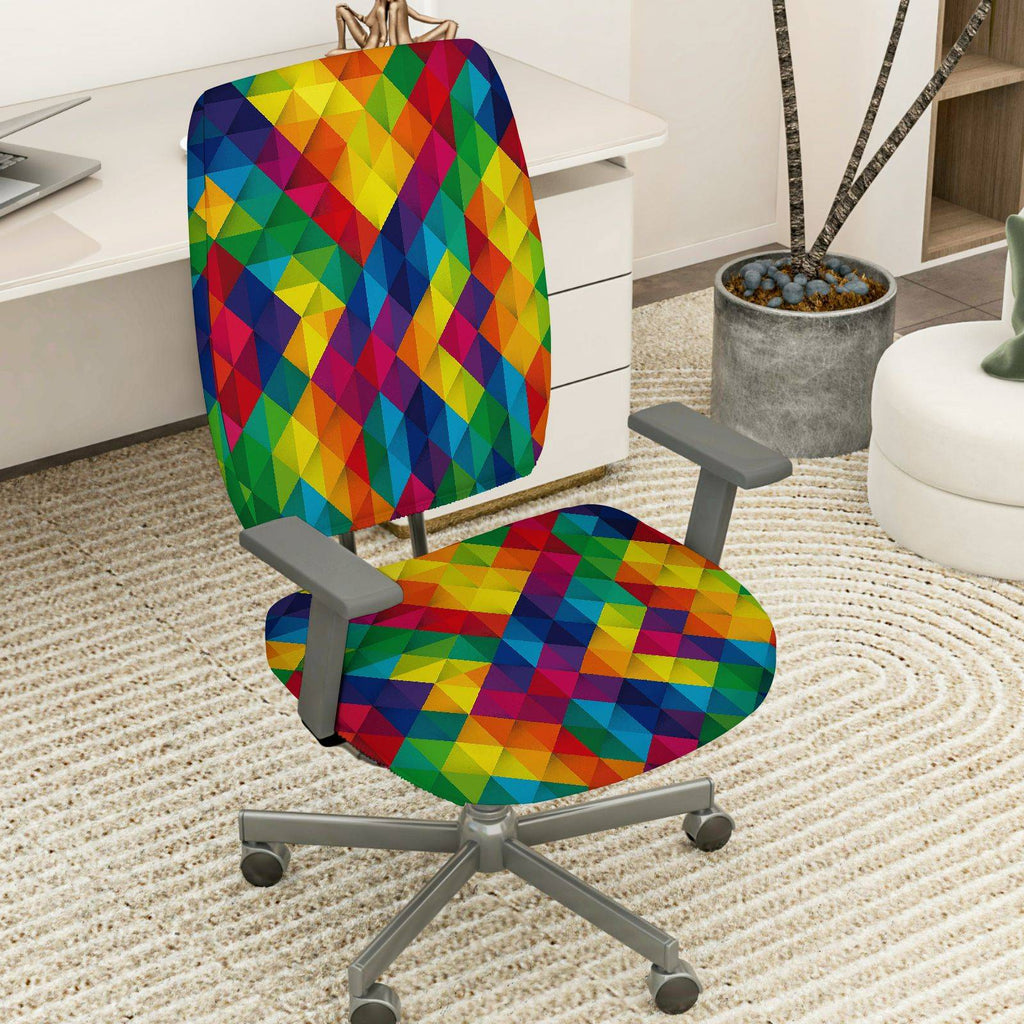 2-Piece Colorful Geometric Pattern Modern Multi-Color Decorative  Computer Chair Cover Set, Seat and Backrest