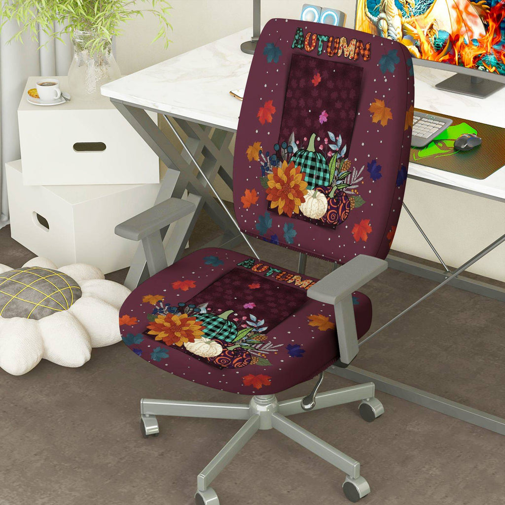 2-Piece Autumn Festive Leaves Pumpkin Thanksgiving  Computer Chair Cover Set, Seat and Backrest