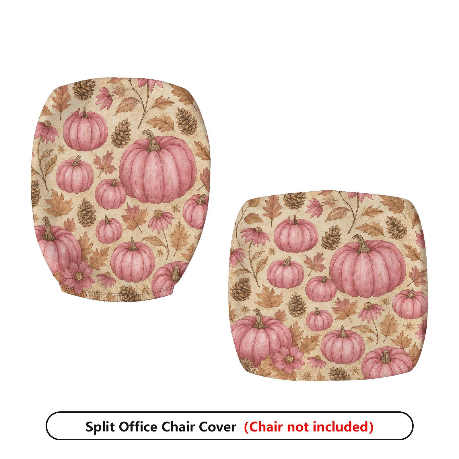 2-Piece Autumn Pumpkin Pinecone Maple Leaves Thanksgiving  Computer Chair Cover Set, Seat and Backrest